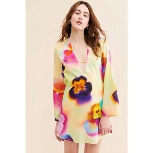 Wray Floral Cotton Tie Dye Summer Mini Dress Lightweight Colorful Size Small